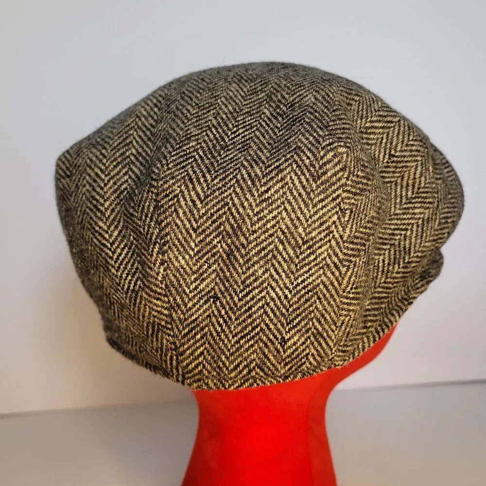 Vintage Wool Herringbone Flat Cap Hat XL Made in USA – Flaws Shown